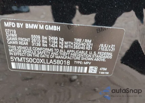 2020 BMW X3 M Competition from USA, damaged, VIN 5YMTS0C0XLLA58018